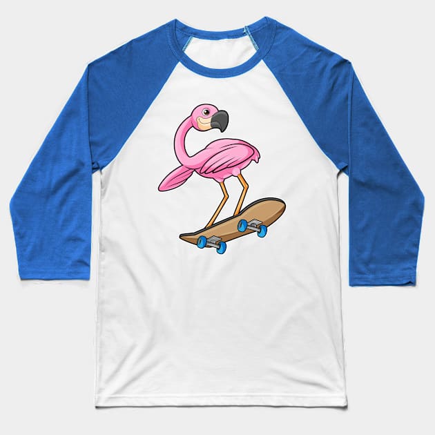 Flamingo as Skater with Skateboard Baseball T-Shirt by Markus Schnabel